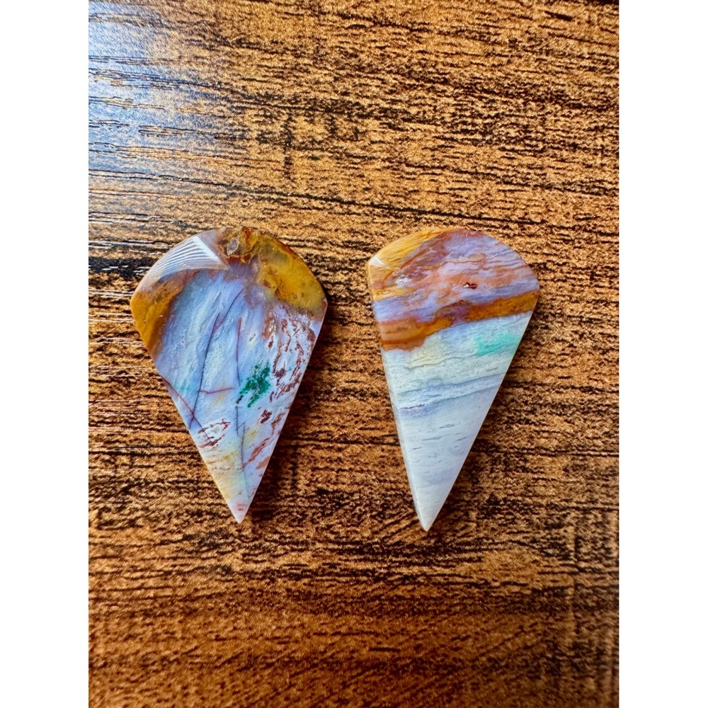 Natural Opal Cabochon Pair Earthy Shield Shape Gemstones for Jewelry Making
